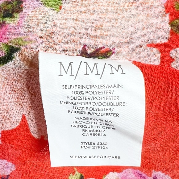 Cabi Red Floral Cold Shoulder Ruffle Sleeve V Neck Blouse Women's Size M - Picture 15 of 16